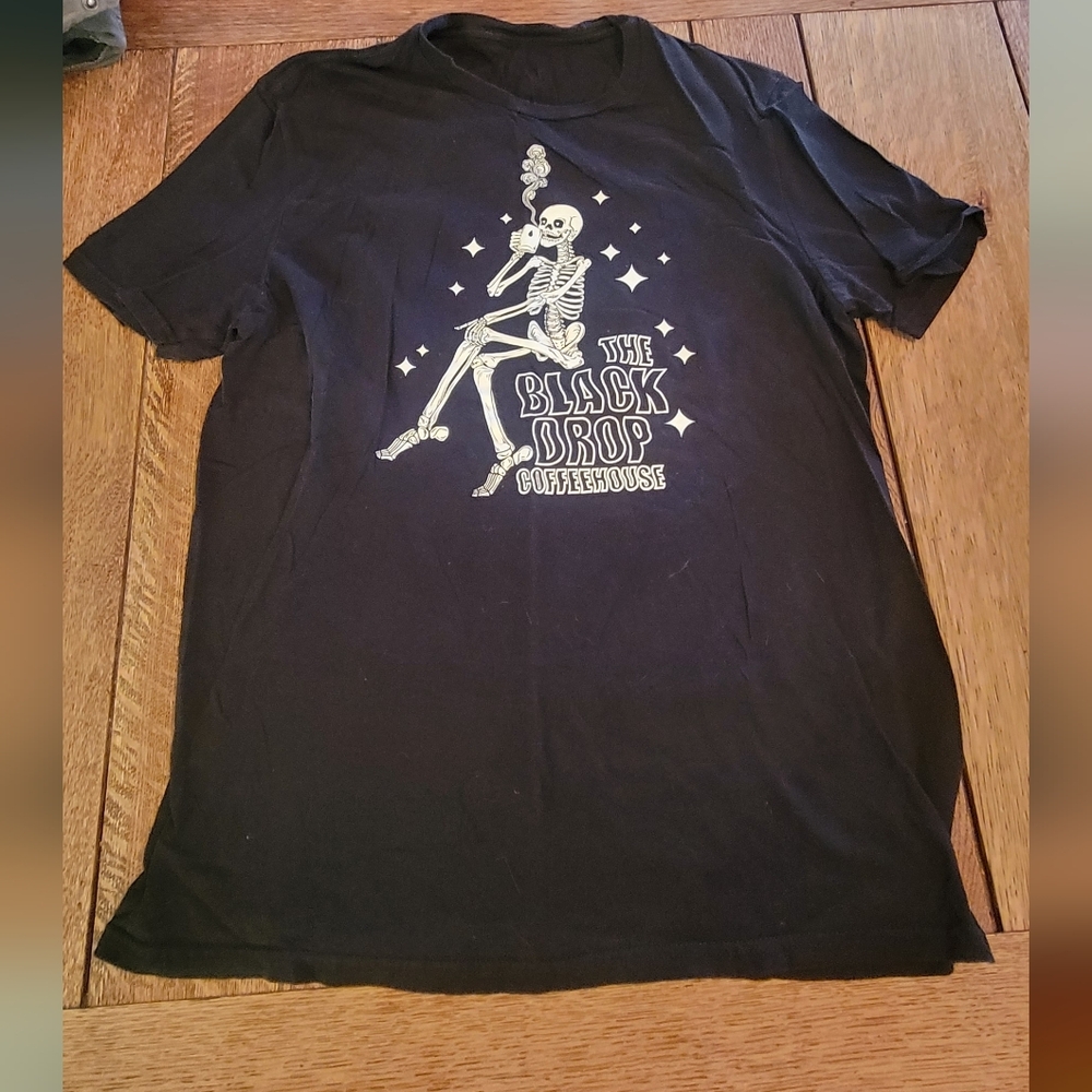 Black Drop Coffee Shop Skeleton T-Shirt LARGE